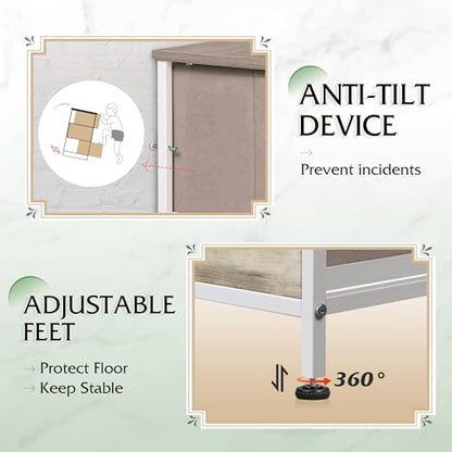 WLIVE Fabric Dresser for Bedroom, Tall Dresser with 8 Drawers, Storage Tower with Fabric Bins, Double Dressers, Chest of Drawers for Closet, Living Room, Hallway, Greige | Greige 8-drawer tall storage tower with fabric bins and wood tabletop, breathable n