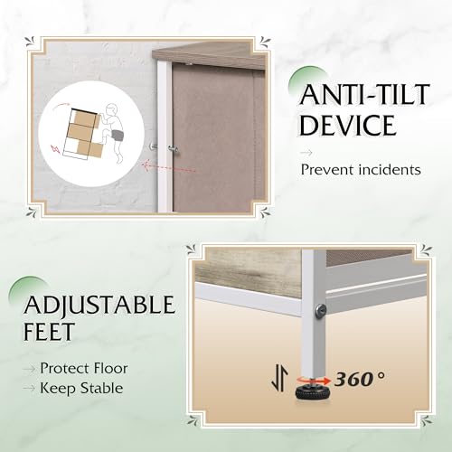 WLIVE Fabric Dresser for Bedroom, Tall Dresser with 8 Drawers, Storage Tower with Fabric Bins, Double Dressers, Chest of Drawers for Closet, Living Room, Hallway, Greige | Greige 8-drawer tall storage tower with fabric bins and wood tabletop, breathable n