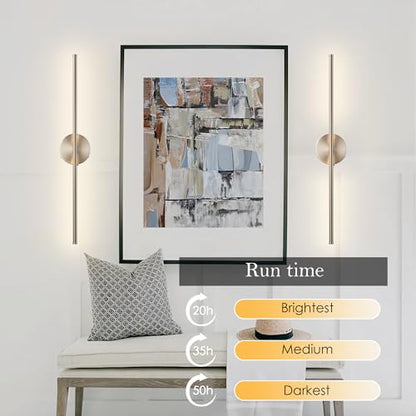 KARTOOSH Battery Operated Wall Sconces Set of Two Wireless Wall Lights | Rechargeable Wall Sconce with Remote 350°Rotate Dimmable 3000K LED Wall Lamp for Living Room, Bedroom - color: Nickel, size: 24.4 Inches