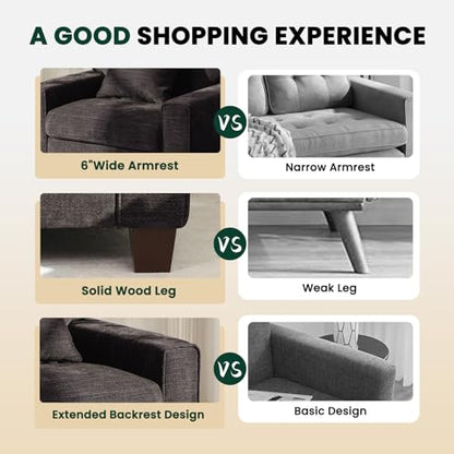 DOPEDIO 71.25" Sofa Set, Chenille Loveseat & 2 Accent Chairs, Dark Grey | Modern chenille sofa set with removable covers, spring cushions, solid wood frame, easy assembly for comfortable living rooms - size: 71.25 inch + 2 Single, style: Dark Grey Chenill