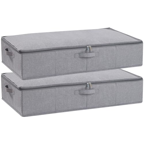 Under Bed Storage Container,Grey,31.5x15.7x5.9 Inch,2 Pack | Underbed Storage Organizers, Foldable Clothes Container,Clothes Bins with Lid and Handles for Blanket,Pillows,Shoes - color: Grey, size: 31.5x15.7x5.9in(2-Pack)