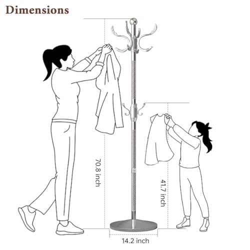 Metal Coat Rack Stand Coat Rack Freestanding with 12 Hooks,Silver | Sturdy Heavy Duty Modern Coats Tree for Bags Clothes Hall Tree Hats Hanger Holder Stand for Entryway Bedroom Hallway Office - color: Silver Cyan with 12 Hooks