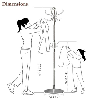 Metal Coat Rack Stand Coat Rack Freestanding with 12 Hooks,Silver | Sturdy Heavy Duty Modern Coats Tree for Bags Clothes Hall Tree Hats Hanger Holder Stand for Entryway Bedroom Hallway Office - color: Silver Cyan with 12 Hooks