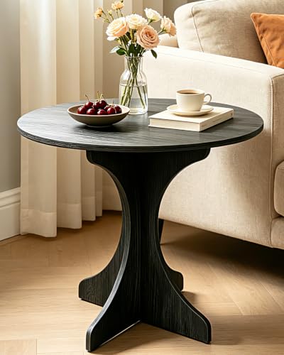 24in Large Round Side Table, Modern Minimalist Accent End Table with Curved Tripod Base, Compact Round Sofa Side Table, Easy Assembly Coffee Table for Living Room Bedroom Balcony-Gray Oak - color: 24in-grey