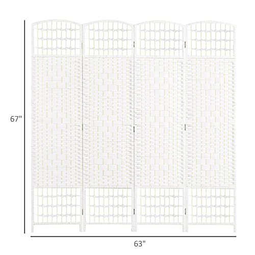 HOMCOM 4 Panel Room Divider, Folding Privacy Screen, 5.6', White | Room Separator, Wave Fiber Freestanding Partition Wall Divider - color: White, size: 4 Panel