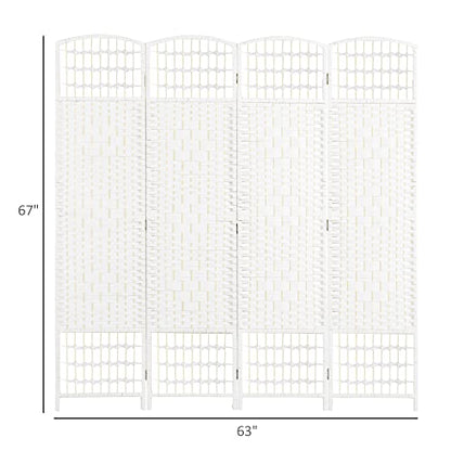 HOMCOM 4 Panel Room Divider, Folding Privacy Screen, 5.6', White | Room Separator, Wave Fiber Freestanding Partition Wall Divider - color: White, size: 4 Panel