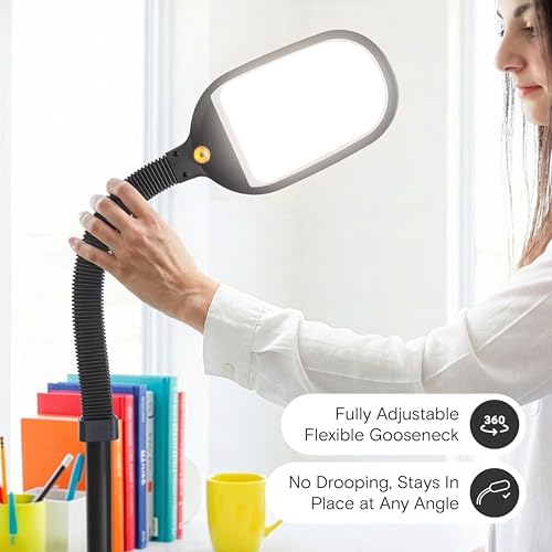 Brightech Litespan - LED Floor Reading Lamp, Modern Wooden Style, Adjustable Gooseneck, 850-950 Lumens, 12W, 3-Year Warranty - color: Wood