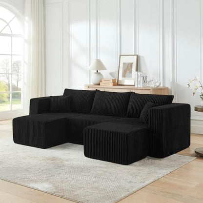 Geelife Compact Modular Sectional Sofa - Black - Minimalist Design - Family-Friendly - Space-Saving for Small Living Rooms