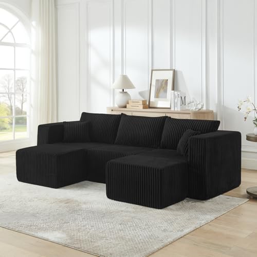 Geelife Compact Modular Sectional Sofa - Black - Minimalist Design - Family-Friendly - Space-Saving for Small Living Rooms