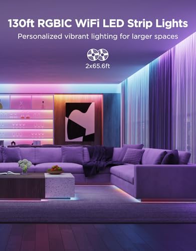 Govee 131.2ft RGBIC LED Strip Lights, Work with Alexa and Google Assistant | DIY Multiple Colors on One Line, Color Changing Lights for Home Decor, Bluetooth Strip Lights with APP Control, 2 x 65.6ft - size: 131.2ft