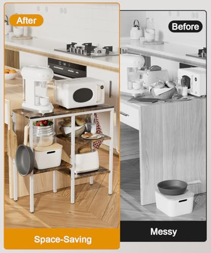 4-Tier Kitchen Microwave Oven Stand, Adjustable Coffee Bar Station for Small Appliance, Baker's Rack with 4 Hooks & 7 Storage Shelves for Kitchen, Living Room, White - color: White