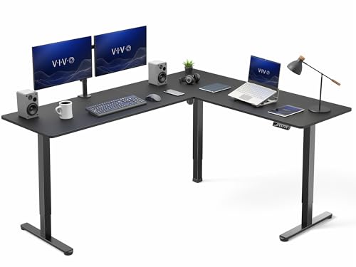 VIVO Black 75 x 63 in Corner Standing Desk, DESK-E3CTB-75 | Electric, Holds 225 lbs, Large Reversible L-Shaped Table, Sit Stand Height Adjustable, Memory Presets, Black Frame - color: Black Top / Black Frame, size: 75 x 63