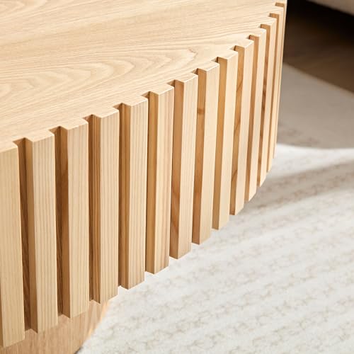 43.7'' Round Coffee Table for Living Room,Modern Handcraft Drum Coffee Table Wood Small Coffee Table with Sturdy Pedestal,Oak - color: Oak, size: 43.7"x24.8"x13.38"