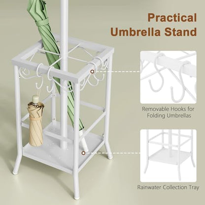 Hoctieon Coat Rack Freestanding, Coat Tree with Umbrella Holder, Metal Coat Rack Stand with 12 Hooks, Standing Coat Hanger Stand, Umbrella Stand for Entryway, Hat Rack Stand for Home Office, White | Metal Coat Rack Stand with 12 Hooks, Standing Coat Hange