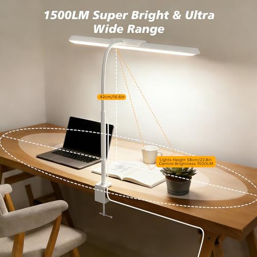 LED Desk Lamp for Office Home, Stepless Dimming Architect Desk Light with DC Adapter, Eye-Caring Desk Lamp with Clamp, 25 Lighting Modes Adjustable 12.8in Flexible Gooseneck for Workbench(White) - color: White