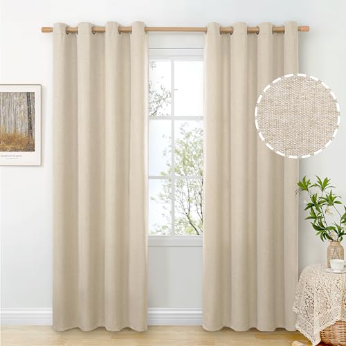 BGment Oatmeal Linen Curtains 84 Inch Length 2 Panels Set for Living Room | Sand Drapes Light Filtering Semi Sheer Window Treatments with Grommet for Bedroom No See Through, 52X84 Inch - color: Oatmeal, size: 52"W x 84"L (Pack of 2)