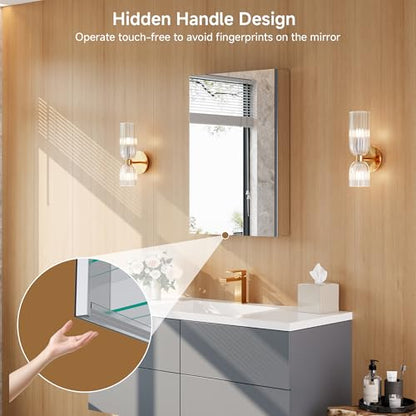 20" x 30" Bathroom Medicine Cabinet with Mirror, Recessed or Wall Mount | Medicine Cabinets with Adjustable Glass Shelves, Soft-Closed Hinge, Chrome Aluminum Frame, Reverse Installation - size: 20" x 30"