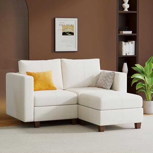 MINCETA Modular Sectional Sofa, Modern Comfy Sofa with Upholstered and Storage Ottoman for Living Room,Bedroom(White, 3 Seat L Shape) - color: White, size: 64.6"W*59.1"D L Shape