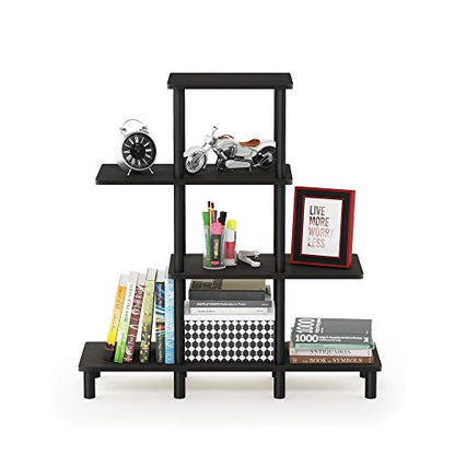Furinno Turn-N-Tube 4-Tier Design Display Rack, Espresso/Black | Book Shelf, Accent Display Shelf, Open Shelves, Round Tubes, for Organization and Storage, Living Room, Garage, Home Office - color: Espresso/Black, style: 4-Tiers, Ladder