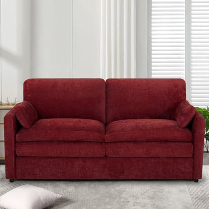 69" Chenille 2 Seats Sofa with 2 Pillows, Red | Modern Upholstered Sofa with Deeper Seats, Comfy Sofa with Thickened Cushions for Living Room, Apartment - color: Red, size: Loveseat