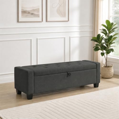 43" Ottoman with Storage, Dark Gray Storage Ottoman Bench | Upholstered Entryway Bench with Seating for Bedroom, Living Room, with Safety Hinge, Holds up to 330 lb - color: Darkgray, size: 19.2"D x 43"W x 16.9"H