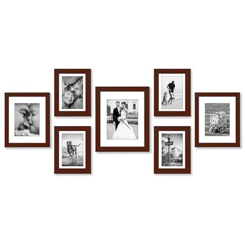 Americanflat Gallery Wall Frame Set of 7 - Mahogany | Includes one 11x14, two 8x10 and four 5x7, shatter-resistant glass, hanging hardware included - color: Mahogany, style: 7 Pack