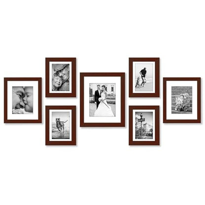 Americanflat Gallery Wall Frame Set of 7 - Mahogany | Includes one 11x14, two 8x10 and four 5x7, shatter-resistant glass, hanging hardware included - color: Mahogany, style: 7 Pack