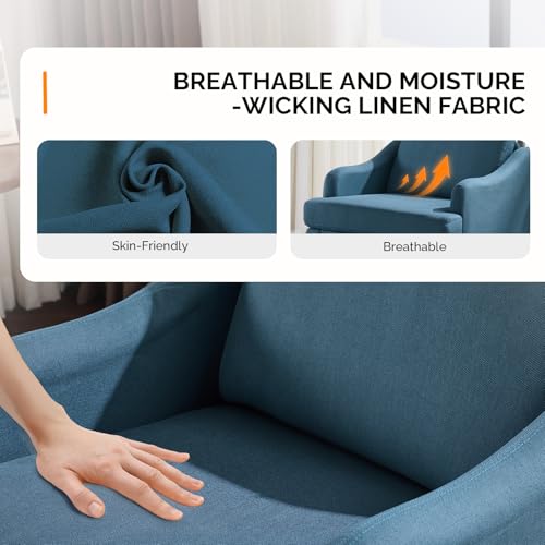 VINGLI Linen Fabric Accent Chair Navy Blue, Modern Upholstered Armchair, Comfy Sofa Chair Living Room Bedroom Furniture for Apartment - color: Navy Blue