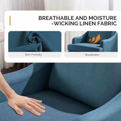 VINGLI Linen Fabric Accent Chair Navy Blue, Modern Upholstered Armchair, Comfy Sofa Chair Living Room Bedroom Furniture for Apartment - color: Navy Blue