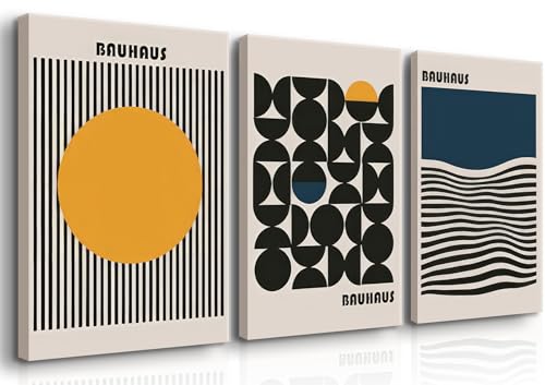 3Pcs Bauhaus Style Wall Art Bohemian Abstract Wall Decor Minimalist Canvas Mid Century Moderngeometry Poster Prints Painting Picture Suitable for Living Room Bedroom （12x16 Canvas） - color: Abstract Canvas, size: 12L" x 16W"