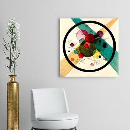 Wieco Art Circles in a Circle 1923 Canvas Print, Wassily Kandinsky Classic Abstract Wall Art, 32x32 Inch Stretched Decor for Living Room Home - size: 32"L x 32"W