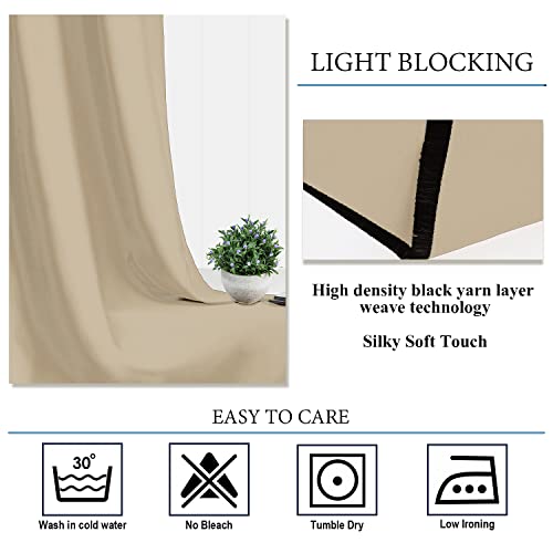 Diraysid Beige Grommet Blackout Curtains for Bedroom Thermal Insulated Room Darkening Curtains Drapes, 42 x 63 inch, 2 Panels - color: Beige, size: 42"W x 63"L (Pack of 2)