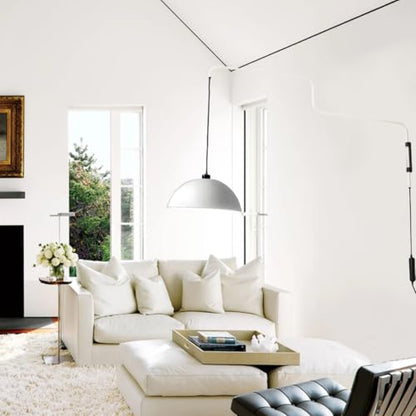 Modern Plug in Wall Sconce Mid Century Swing Arm Wall Lamp | Dome Shade Wall Mounted Long Arm Light White Bedside Reading Wall Light for Bedroom Dining Room - color: White