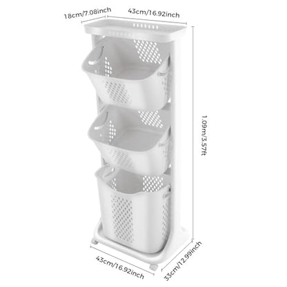 Rolling Laundry Hamper Storage Sorter, 3 Tier Rolling Laundry Hamper Cart White Laundry Baskets with Wheels for Kitchens Bathrooms Bedrooms Classrooms Laundry Rooms