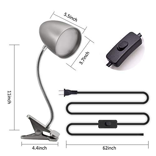 E ENERGETIC LIGHTING Desk lamp with Clamp, Non-Dimmable Clip Light for Bed and Desk, 4000K Cool White, 3.5W 240 LM lamp, Eye Protection, ETL Listed - color: Clip Lamp-Silver