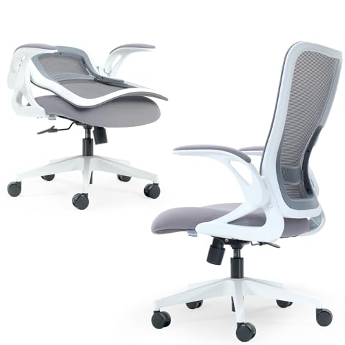 Tervo Model U | Folding Office Chair for Small Spaces | Gaming Chair for Adults & Kids | Ergonomic Mesh Computer Chair for Bedroom | Foldable Desk Chair for Home Work (White & Grey) - color: White & Grey, style: No Headrest