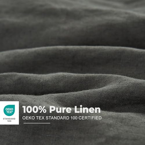 Simple&Opulence 100% Washed Linen Duvet Cover Set with Embroidered,2 Pieces Soft Farmhouse Comforter Set with Button Closure,1 Duvet Cover and 1 Pillowsham(Twin,Dark Grey) - color: Embroidery Dark Grey, size: Twin