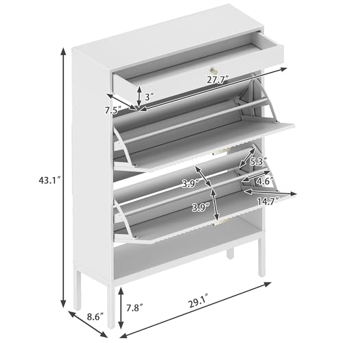 Shoe Cabinet, Shoe Storage Organizer Cabinet with 2 Flip Wavy Line Drawers, Freestanding Shoe Rack with Adjustable Shelf for Entryway (White) - color: Wavy Line-white