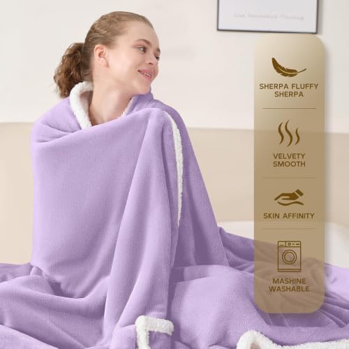 BEAUTEX Sherpa Fleece Twin Blankets Soft Fluffy Flannel Plush Cozy | Fuzzy Beige Cuddle Blanket for Couch, Bed, Sofa, Adults (60" x 80", Beige) - color: Lavender, size: Twin-60"x80"