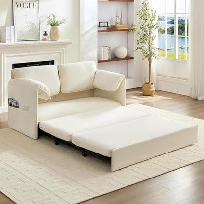 ijuicy 3 in 1 Convertible Sofa Bed, Queen Size Pull Out Sofa Bed -Beige | with 2 Side Pockets & Soft Armrest,60" Velvet Loveseat Sleeper Sofa with 4" Mattress for Living Room Furniture,Small Spaces - color: Beige