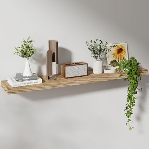 Floating Shelves, 8 Inch Deep Modern Solid Wood Wall Shelves for Storage, Wall Mounted Display Shelving with Invisible Heavy-Duty Metal Bracket, 48" W x 8" D x 1.6" H, Light Carbonized - color: Light Carbonized, size: 48" W, 1-Pack