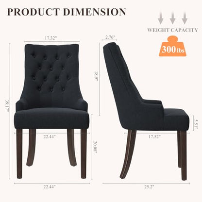 COLAMY Fabric Side Dining Chairs Set of 2, Wingback Upholstered Dining Room Chairs with Tufted Button, Living Room Chairs for Home Kitchen, Black - color: Black, size: Set of 2