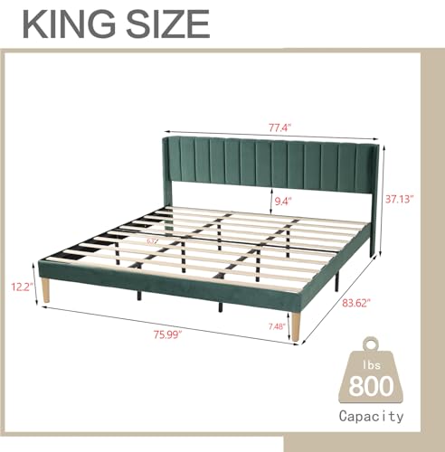 AGARTT Upholstered Platform Bed Frame King Size, Ink Green Velvet | Headboard and Footboard/Wooden Slats Support/No Box Spring Needed/Easy Assembly - color: Ink Green Velvet, size: King