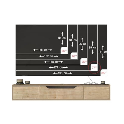 Atelier Mobili Floating TV Stand for Up to 80 Inch TVs – Wall Mounted Media Console with Handle-Free Doors – Modern Entertainment Center with Hidden Storage – White and Oak Finishes (Oak) - color: Oak