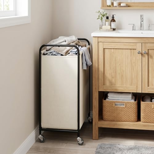 GRANNY SAYS 2 Section Laundry Sorter, 130L Large Hamper Basket with Wheels | Divided Beige Hamper Cart, Rolling Organizer for Bedroom, Bathroom - color: Beige, size: 130L
