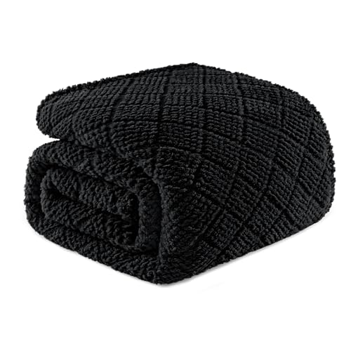 Whale Flotilla Soft Fleece Queen Size Blanket for Bed, Black | Jacquard Waffle Blankets for Home Decor, Lightweight and Cozy, All Season Suitable, 90x90 Inch - color: Black, size: Queen(90x90 Inch)