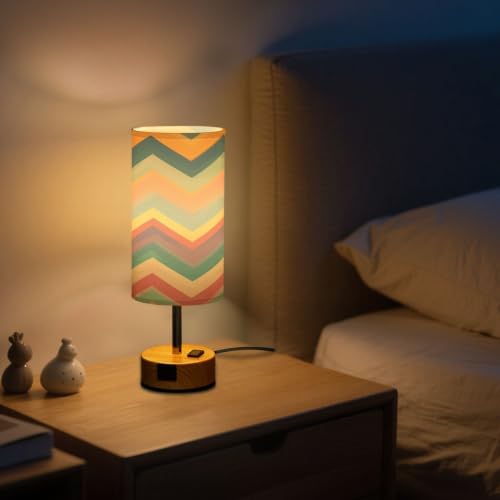 Kigai Colorful Folded Threads Touch Control Bedside Table Lamp 3 Way Dimmable Nightstand Lamp with USB A+C Charging Ports & AC Outlet Fabric Shade for Bedroom Desk Living Room