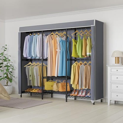 VIPEK V5C SE Covered Garment Rack Heavy Duty Clothes Rack with Cover and Adjustable Shelves, Freestanding Portable Closet Racks Clothes Storage Wardrobe Closets, Black Clothing Racks with Grey Cover