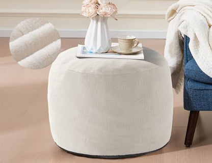 WSOFRLAC Pouf Ottoman Foot Rest 20"x15" Footstools Small with Filling Cream, Small Beige Ottoman Foot Rest Ivory Poofy Ottom Stool Soft Poofs/Ottomans Furniture Living Room Ottom Footstool - color: Beige, size: 20"D x 20"W x 15"H