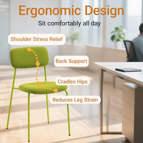 Sidanli Stackable Waiting Room Chairs, Armless Dining Chairs Without Wheels Set of 4 with Comfotable Cushion for Reception Break Room Lobby, Green - color: Green